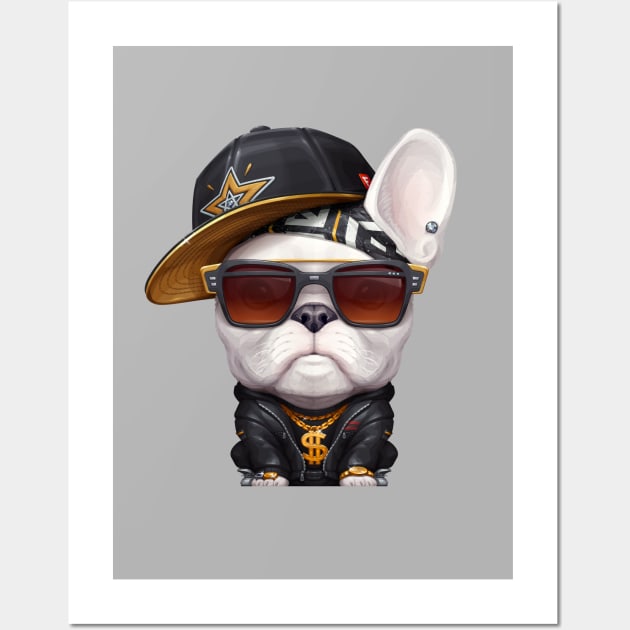 White French Bulldog Hip-Hop Super Star Wall Art by stonemask